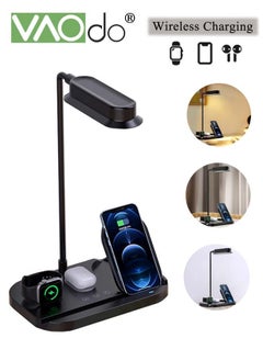 Buy LED Multi-Function Desk Lamp Three Color Temperatures Smart Touch Switch Wireless Charging Mobile Phone Earphone Desk Lamp in UAE