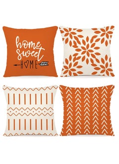 اشتري Throw Pillow Cover, Fall Decor for Home, Modern Sofa Throw Pillow Cover, Decorative Outdoor Linen Fabric Pillow Case for Couch Bed Car 45x45cm Orange Set of 4 في الامارات