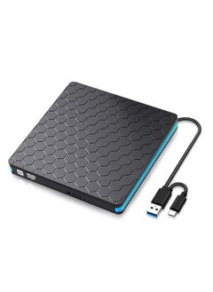 Buy External CD DVD Drive,  Portable External DVD Burner And Optical Drive with USB 3.0 and Type-C for Laptop, Desktop, Mac, Macbook, Windows 10/8/7/XP and Android in Saudi Arabia