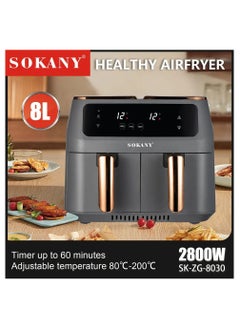 Buy Sokany Oil free Double Air Fryer With Dual Basket 8L Two Dual Zone 2 Basket Electric Deep Fryer Air Frier Ovens Smart Air Fryer in UAE