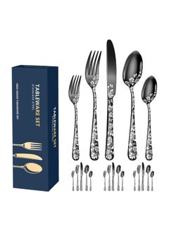 Buy Butterfly Black Cutlery Set, Knife and Fork Spoon Set.20 PCS - Includes 8 X Spoons, 8 X Forks, 4 X Knife, Stainless Steel, Dishwasher Safe, Mirror Polished Tableware, Durable Flatware, Home Kitchen in UAE