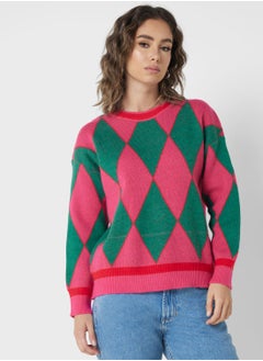 Buy Diamond Pattern Colorblock Sweater in UAE