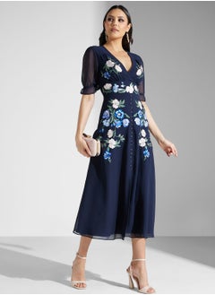 Buy Embroidered Puff Sleeve Dress in UAE