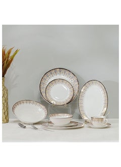 Buy Sahara 32 Piece New Bone China Dinner Set Includes Dinner Plate Soup Plate Bowls Cups Saucers For Kitchen And Dining Room Serve 6 37.5X27.5X28.5 Cm Gold in UAE