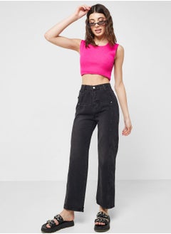 Buy High Waist Straight Leg Jeans in Saudi Arabia