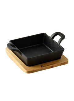 Buy Cook And Share Cast Iron Square Sizzler Pan With Wooden Liner in UAE