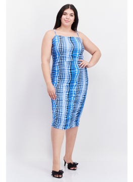 اشتري Women Curve Fit Allover Print Midi Dress, Blue في الامارات