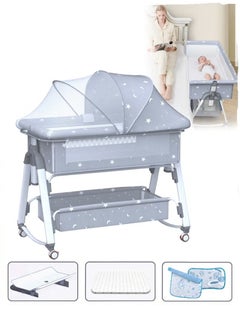 اشتري 7PCS Baby Bedside Crib, Babies Bed with 360° Swivel Wheels, Portable Folding Bassinet for Infant Newborn, Nursery Beds with Mosquito Net, Mat, Basket, Cooler, Pillow, Diaper Changing Station في الامارات