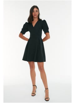 اشتري Black Waist Opening Mini Lined Double Breasted Collar Pleated Woven Dress TWOSS20EL1639 في مصر