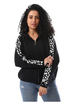 Buy Self Pattern Loose Fit Hooded Sweatshirt_ Black & White in Egypt