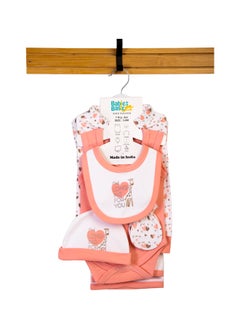 Buy 7 Piece Unisex 100% Cotton Gift Set Include Bib, Blanket, Mitten, Cap, Romper, Top And Bottom Set, Pink in UAE