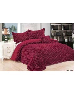 Buy Velvet Comforter  6-Piece Rose Fur King Comforter Set Velvet Quilted Bedspread Throw & Pillow Double King Size Bedding Set c12 in UAE