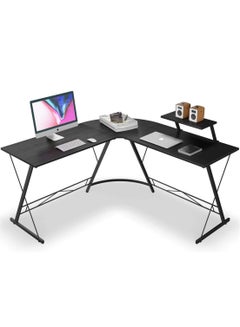 Buy L-Shaped Gaming Desk 50.8X18.1X28 Inches Home Office Desk with Round Corner and Shelf Computer Desk with Large Monitor Stand Desk Sturdy Writing Workstation Gaming Desk with Shelf Black in UAE