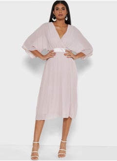 Buy Plunge Neck Pleat Detail Dress in UAE