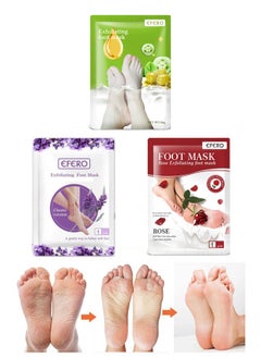 اشتري 3 Pieces Foot Peeling and Exfoliating Mask, Dead Skin Removing Sock - Olive, Lavender, Rose في الامارات