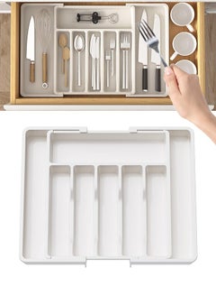 Buy Silverware Drawer Organizer, Expandable Utensil Tray for Kitchen, Adjustable Flatware and Cutlery Holder, Compact Plastic Storage for Spoons Forks Knives, Large, Safe Grade Finis in Saudi Arabia