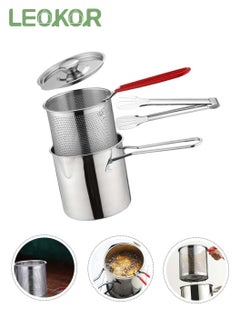 Buy Deep Fryer Pot, 304 Stainless Steel Deep Fry Pot with Oil Filter Mesh,Lid and Clip, Non Stick Fryer Uniform HeatingKitchen Cooking Tool, Camping Picnic in Saudi Arabia