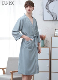 اشتري Men Waffle Kimono Bathrobe Sleepwear Spa Robe Nightwear Nightgown Water Bathrobe Robes Dressing Gown Autumn Robe في السعودية