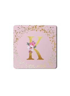 Buy Designer Leather Coasters Mat for Beverage Drinks- Custom Monogram Initial Letter Floral Pattern Alphabet - K (Pink) in UAE