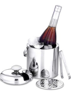 Buy Stainless steel Ice Bucket Double Walled 1.3L Container with Tongs in UAE