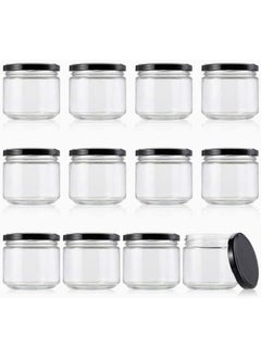 اشتري Clear Glass Jar With Black Metal Lid 420Ml 9X9X 9.5 Cm Set Of 8  Pieces في الامارات