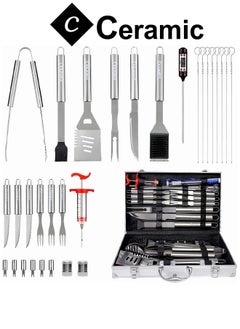 Buy BBQ Grill Accessories Set  30 Tools with Aluminum Case Stainless Steel Grilling Accessories For Outdoor Camping Backyard Barbecue Gifts For Men in UAE