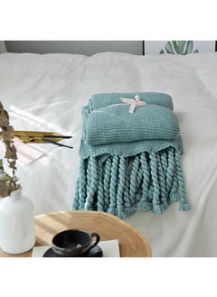 اشتري Simple Solid Color Knitted Throw Blanket Cotton Lunch Break Retro Green Blanket في الامارات