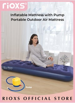 Buy Inflatable Mattress with Pump Portable Outdoor Air Mattress Foldable Single Thickened Flocking Mattress for Outdoor and Home in UAE