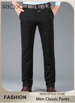 Buy Men's Classic Regular Fit Formal Pants Casual Business Trousers Trendy Straight Leg Pants With Pockets in UAE