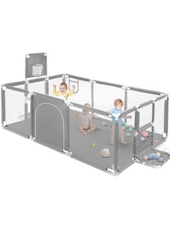 Buy Baby Playpen,71 Inch Extra Large Baby Playard With Basketball Hoop and Breathable Mesh,Children Kids Play Fence for Indoors Outdoors, Grey in Saudi Arabia