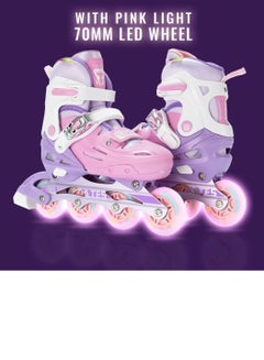 Buy Teenager Adjustable Inline Skates Shoes with Luminous Lights Complete Set with Helmet and Protective Gear in UAE