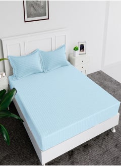 Buy Fitted Bed Sheet +2Pcs Pillow Covers, King/Queen/Double/Single Sizes, Color Sky Blue in UAE