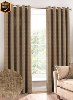 Buy Slubby Curtains 2 Piece Polyester Eyelets (Steel) Blackout Curtains with Tie Back, Bedroom Living Room (Coffee, 9 Ft x 4.2 Ft) in UAE