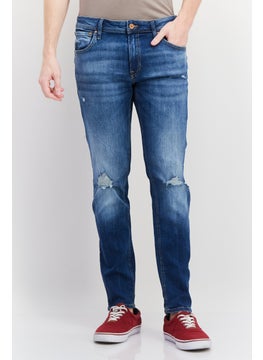 اشتري Men Slim Fit Washed Stretchable Denim, Blue في الامارات