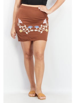 اشتري Women Embroidered Mini Skirt, Brown في الامارات