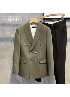 Buy 2022 Spring and Autumn Suit Jacket Mens Fashionable Brand Loose Formal Suit Korean Fashionable Ruffian Handsome Business Uniform TopGreen Green in UAE