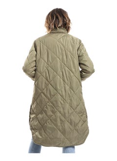 اشتري Olive Plain Zipper Waterproof Puffer Jacket_Olive في مصر