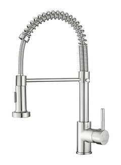 Buy Kitchen Faucets with Sprayer, Commercial Industrial Spring Kitchen Sink Faucet Single Handle Farmhouse Kitchen Tap, Stainless Steel Brushed Nickel in Saudi Arabia