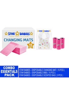 Buy Baby Essentials Pack Of 3 Changing Mat 15Pcs Bibs 15Pcs Scented Bag 3Pcs Pink in UAE
