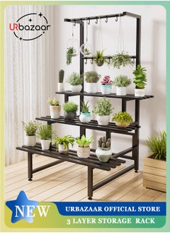 Buy 3 Tier Metal Plant Stand Outdoor Indoor Waterproof, Stackable Heavy Duty Tall Plant Shelf Flower Pot Holder for Garden, Display Rack, Black in UAE