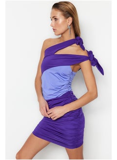 Buy Purple-Multicolored Knitted Window/Cut Out Detailed Elegant Evening Dress TPRSS23EL00243 in Egypt