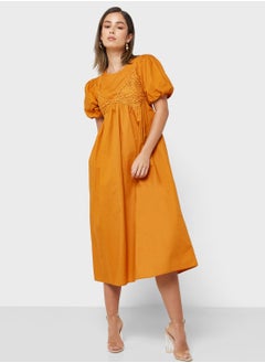 Buy Balloon Sleeve Crew Neck Dress in UAE