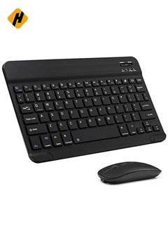 اشتري لوحة مفاتيح Bluetooth العربية والإنجليزية و Mouse Combo Ultra-Slim Portable Compact Wireless Mouse Keyboard for ios android windows tablet iphone ipad pro air mini (Black) في السعودية