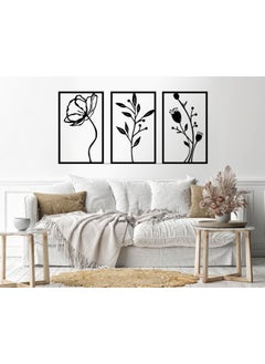 Buy Leaves shape 3 panels Wood Wall art 80x150 Black in Egypt