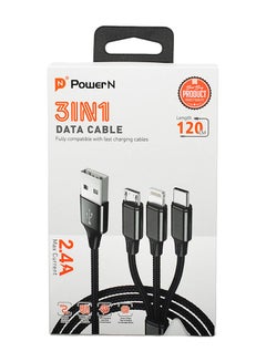 Buy PowerN 3 in 1 cable - cut-resistant fabric - fast charging in Saudi Arabia