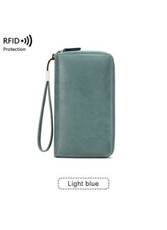 Buy RFID Anti-theft Swipe Ladies Wallet Long Waxed Leather Retro Wallet European And American Large Capacity Clutch Bag in Saudi Arabia