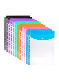 اشتري 12PCS Expandable A4 Plastic Wallets Folders Document Files Popper Wallets with Button Closure and Lable Pocket for Home, Office and School Files, Plastic Wallets A4 Punched Pockets(Six Colors) في السعودية