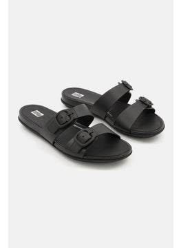 اشتري Women Gracie Rubber Buckle Slip On Leather Sandals, Black في الامارات