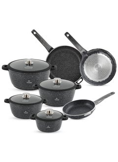 Buy Cookware Set 19 pieces - LIFE SMILE Pots and Pans set Granite Non Stick Coating 100% PFOA FREE, Induction Base Cooking Set include Casseroles & Fry Pans in UAE