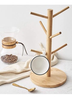 Buy Bamboo Mug Holder Wooden Cup and Mug Holder Wooden Cup Stand with 6 Hooks Removable Bamboo Mug Stand Storage Coffee Tea Cup Organizer Bamboo Mug Tree in UAE